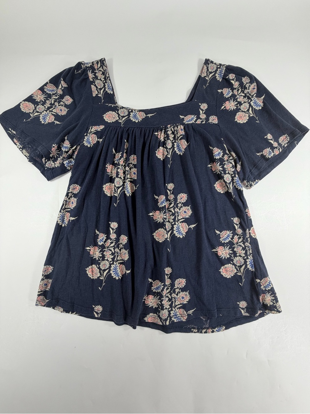 Lucky Brand Boho Cottagecore Floral Square Neck Peasant Blouse Top Womens Medium